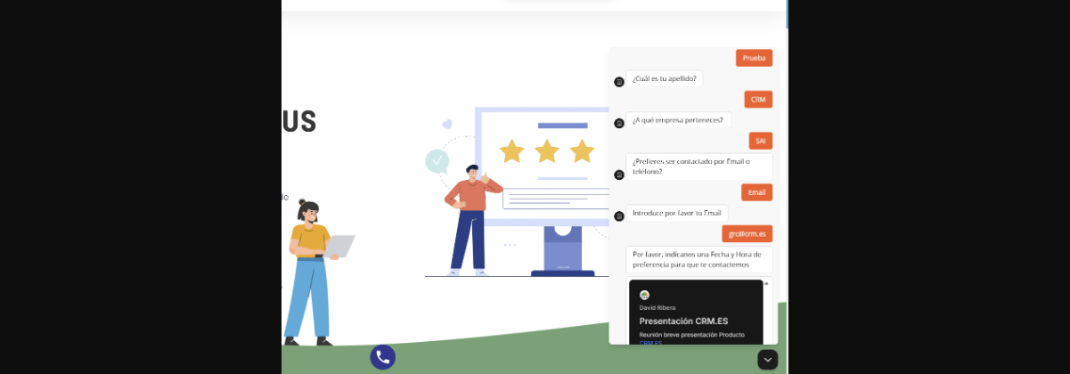 Ejemplo de chatbot web mostrado como panel emergente sobre una página