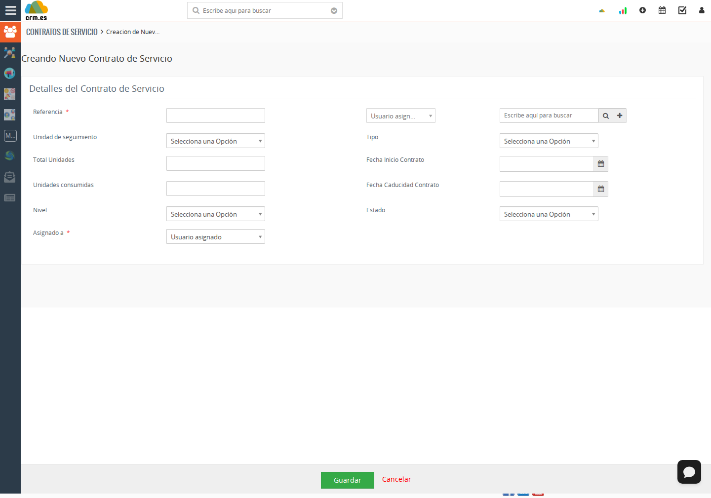 Formulario de Contrato de Servicio con datos ficticios